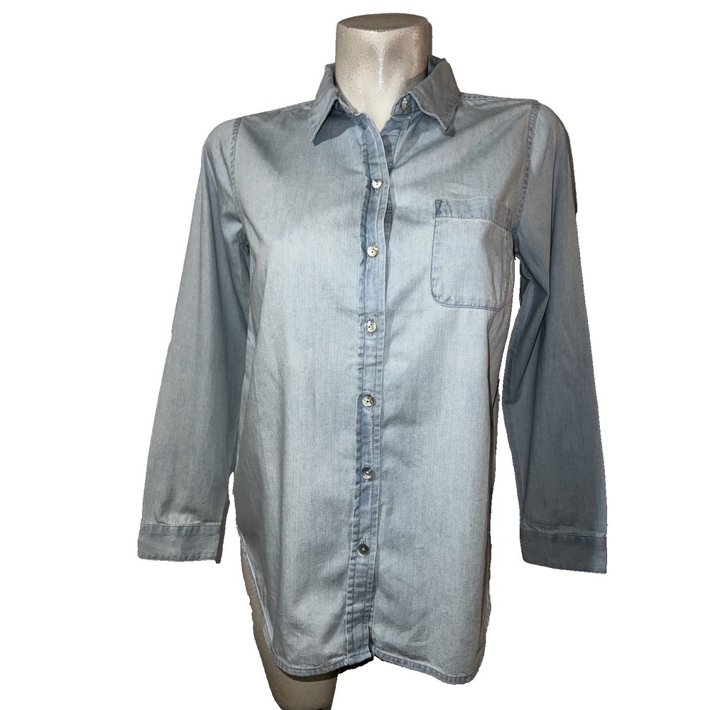 J.Jill Denim Light Wash Chambray Button Down Shirt Womens Sz S SP Blue Cotton